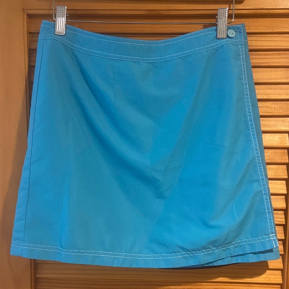 Women's Wrap Skirt bright turquoise blue, navy on flip side. XL